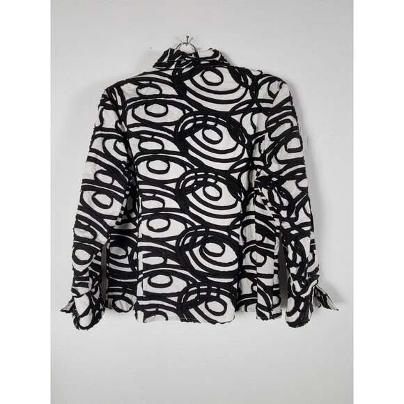 Samuel Dong Womens Black & White Patterned Jacket XL Cotton Blend Stretch - Picture 2 of 8